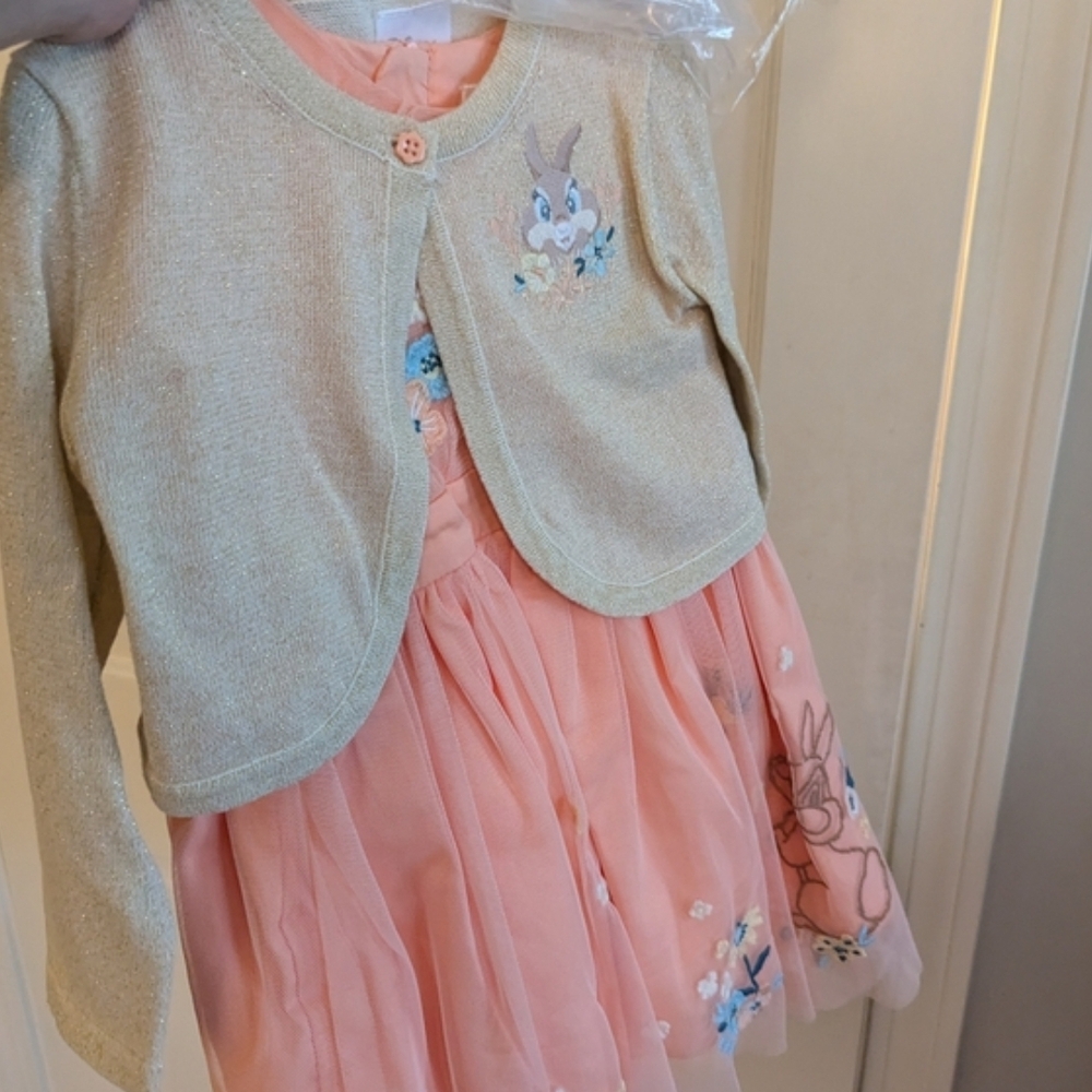 DISNEY SET Thumper Bunny Dress And Cardigan NWT